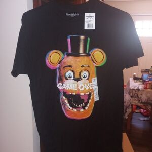 Five Nights Black Tee with Colorful Bear Graphic